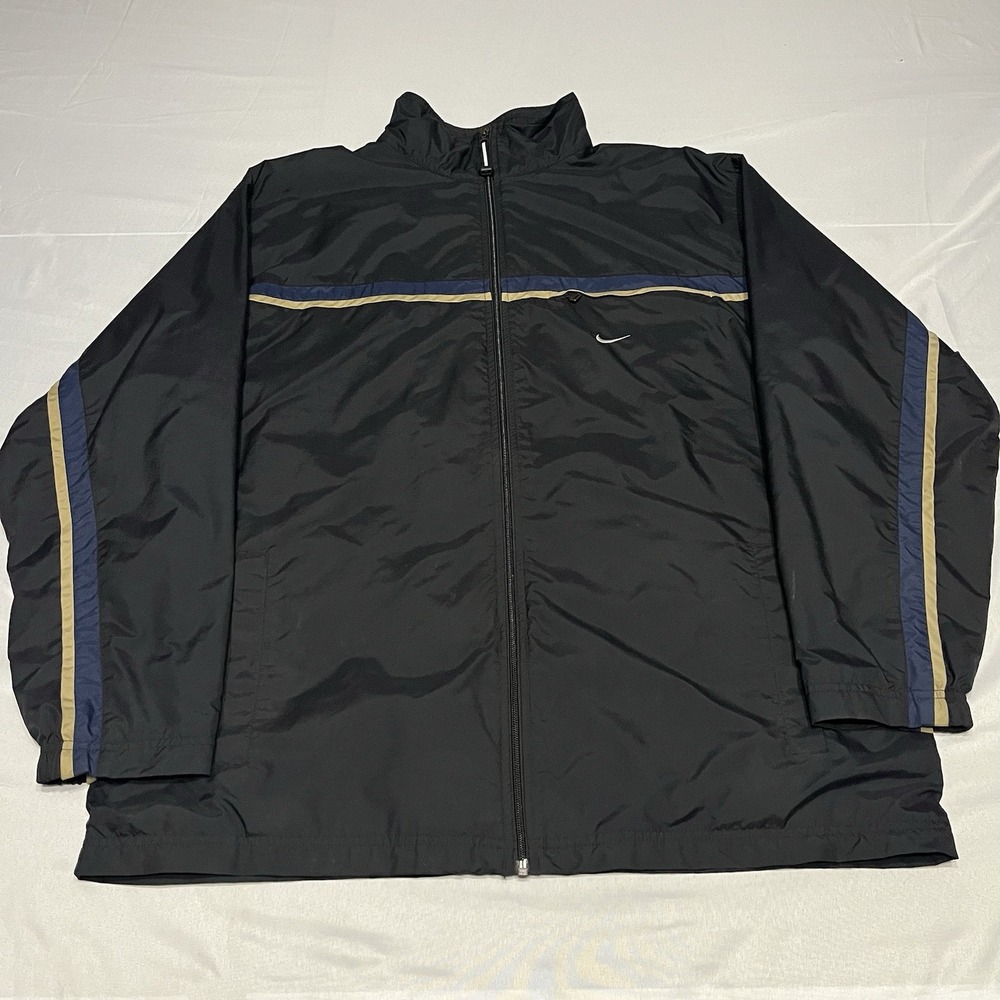 Vintage Nike Windbreaker Jacket Mens XL Black Striped Lined Silver Tag Y2K